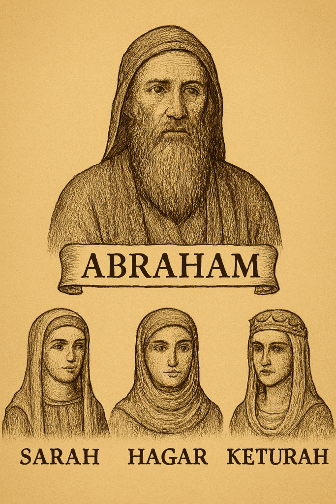 picture of abraham and his three wives, sarah, hagar, and keturah