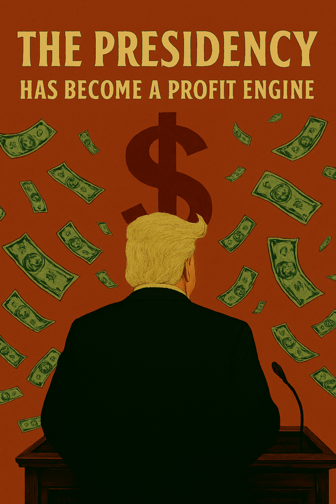 the presidency as a launchpad for wealth: a visual metaphor of power morphing into profit