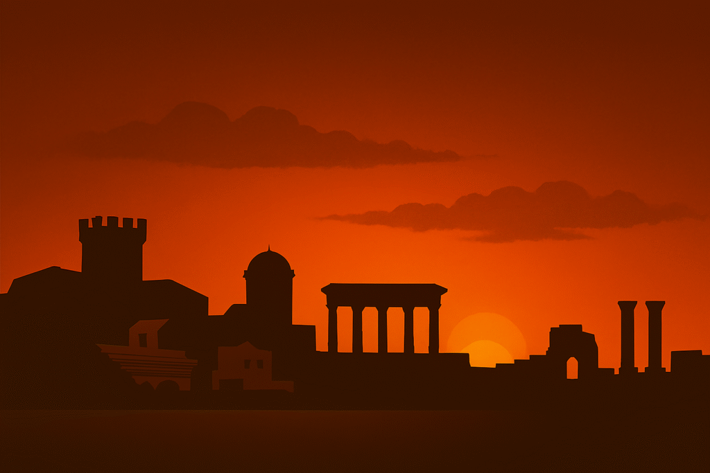 image of silhouette of thiatira in asia minor at dusk