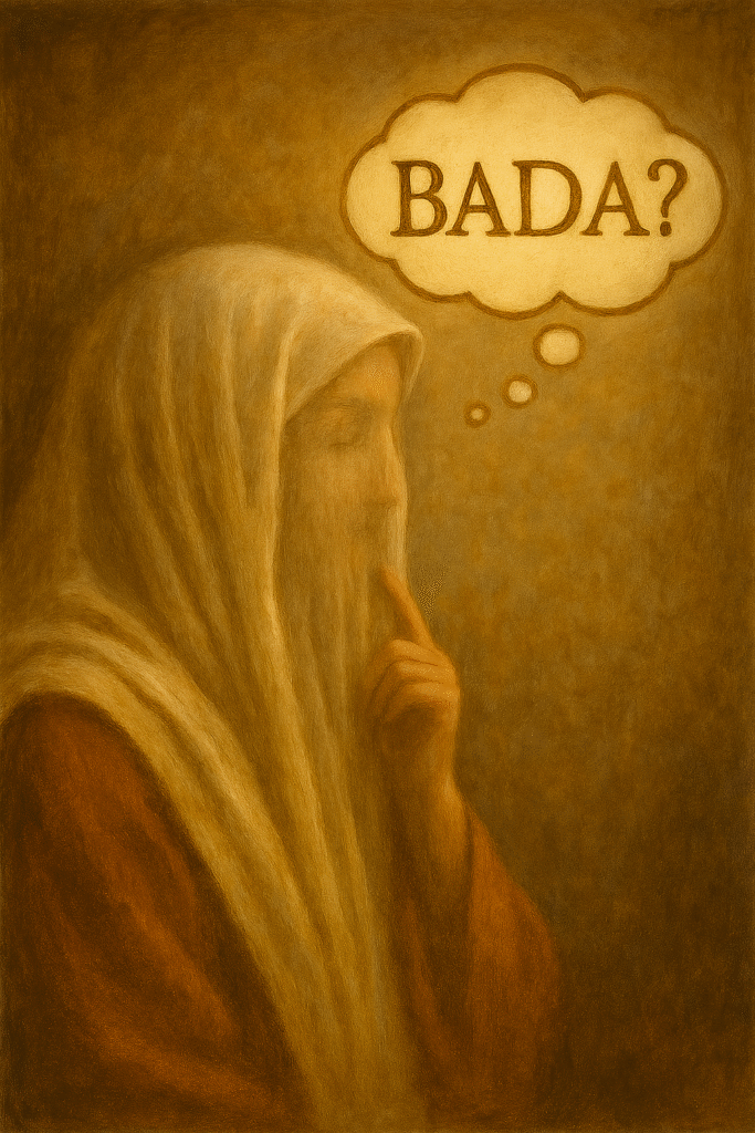 image depicting mary maxwell, aka ruhiyyeh khanum, contemplating the use of the persian word "bada" which means "god changed his mind."