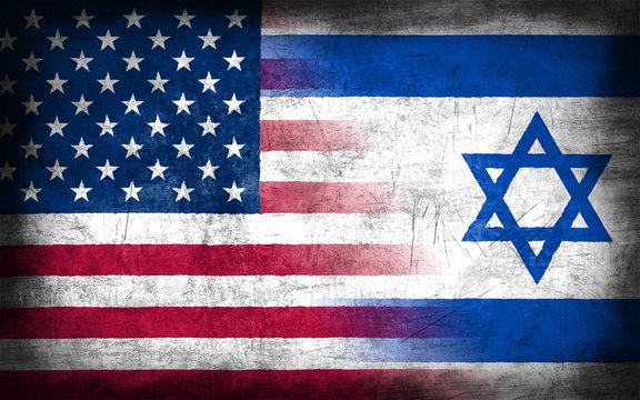 image of us flag merged with flag of israel